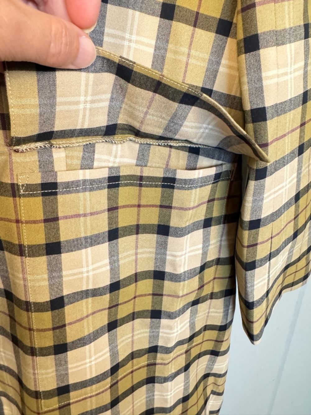 1. State Folklore Plaid Notched Lapel Mac Checked Trench Coat Lightweight XL - Picture 7 of 14